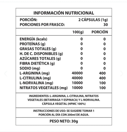 Óxido Nítrico VIDANOVA™ 1000MG 60 CAPS